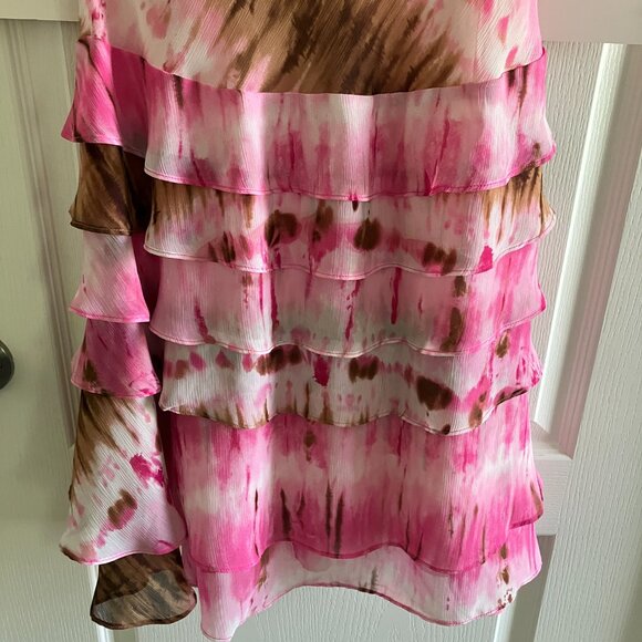 JOSEPH RIBKOFF Multicolored Pink Brown & White Dress Size 8 Ruffle Layer Look. - Picture 4 of 10